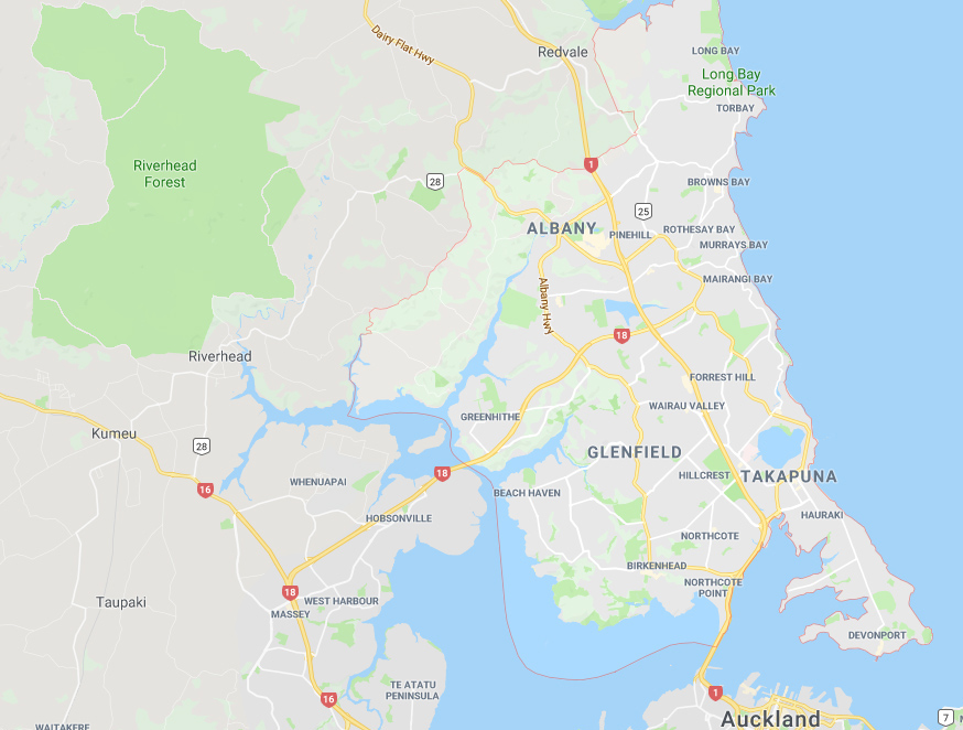 Map showing Auckland's North Shore